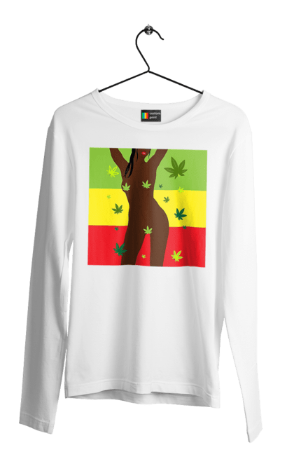 Чоловічий лонгслів з принтом "Гола Дівчина І Конопля". Гола, конопля, курити, сиськи. 2070702