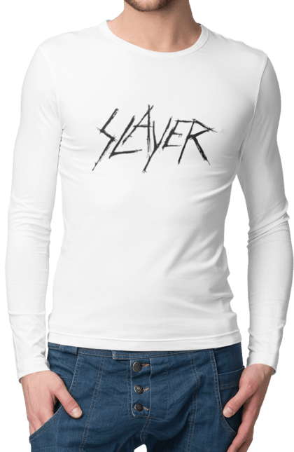 Чоловічій лонгслів з принтом "Slayer". Slayer, грув метал, група, метал група, музика, ню метал, спід метал, треш метал, череп. 2070702