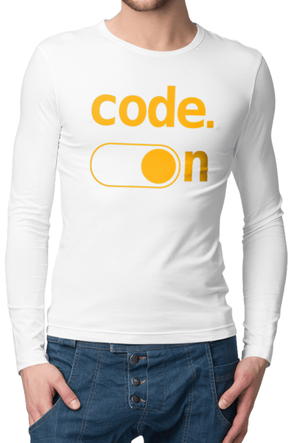 Men`s longsleeve with prints Code on. Code, code on, developer, git hub, it specialist, java, javascript, php, programmer, python. 2070702