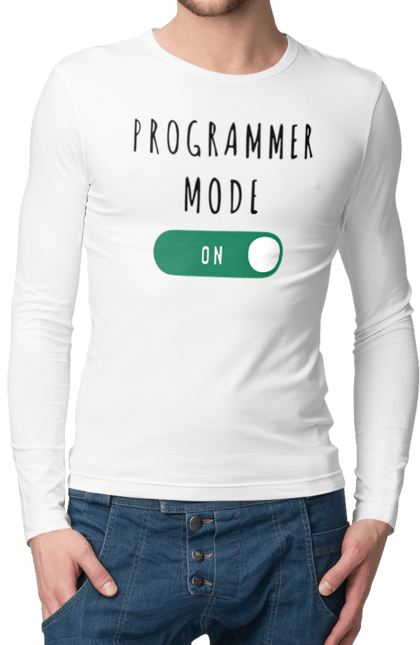 Чоловічий лонгслів з принтом "Режим програміста". Айті, айтішник, для айтішника, для програміста, подарунок айтішнику, подарунок програмісту, програміст, режим програміста, розробник. 2070702