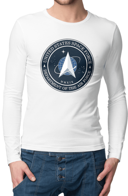 Чоловічій лонгслів з принтом "Космічні сили США". Emblem, political, politics, space, space force, space travel, united states, ussf, космічні сили, космічні сили сша. 2070702