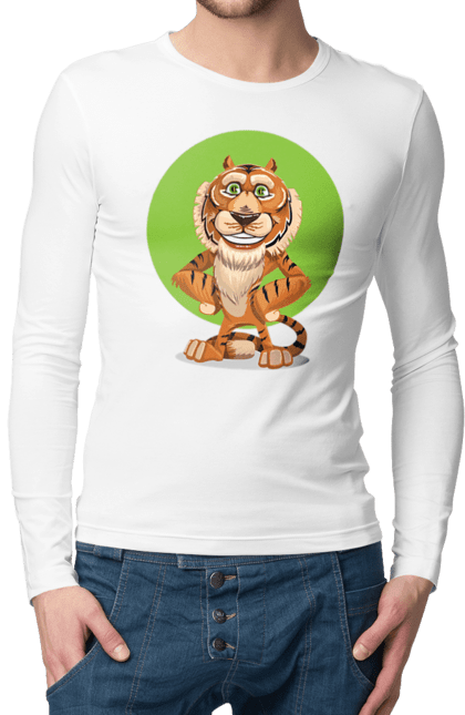 Чоловічій лонгслів з принтом "Гарний тигр". Велика кішка, великий кіт, дика природа, дикий, звір, погляд, портрет, природа, стилізація, тварина, тигр, хижак. CustomPrint.market