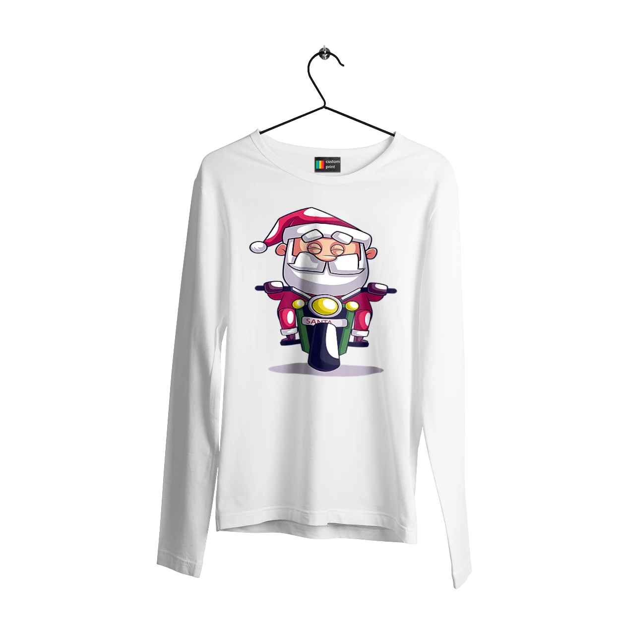 Happy Santa on a motorcycle