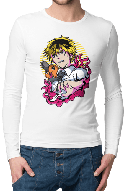 Men's longsleeve with prints Chainsaw Man. Anime, chainsaw man, demon, denji, manga, pochita, shonen. 2070702