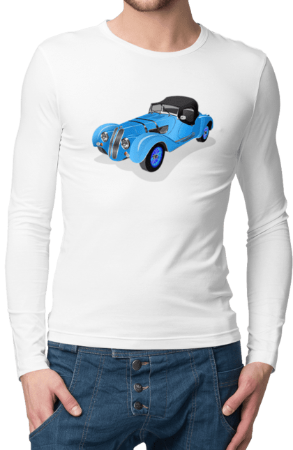 Чоловічий лонгслів з принтом "Автомобіль". Авто, автомобиль, класика, старовинна машина, старовинний. 2070702