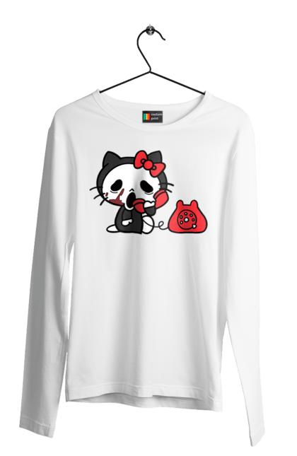 Чоловічій лонгслів з принтом "Хелло Кітті Хелловін". Halloween, hello kitty, бренд, кіт, кошеня, персонаж, хелло кітті, хелловін. 2070702