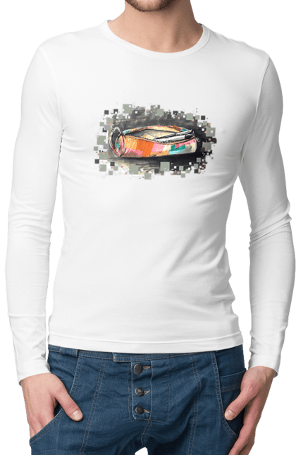 Чоловічий лонгслів з принтом "Пенал Авторський малюнок". Ексклюзив, канцтовари, малюнок, малюнок від руки, олівець, пенал, ручка, школа. 2070702