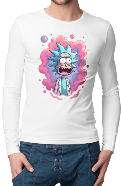 Чоловічій лонгслів з принтом "Рік та Морті". Rick and morty, мультфільм, наукова фантастика, пригоди, рік, рік і морті, трагікомедія, чорний гумор. 2070702