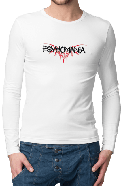 Чоловічій лонгслів з принтом "Psyhomania". Psohomania, гранж, метал, напис, панк, психоманія, ретро, рок. futbolka.stylus.ua