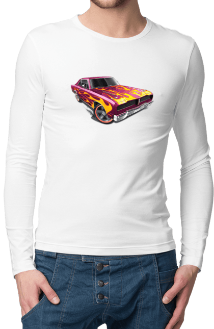 Чоловічий лонгслів з принтом "Машина вогонь". Їзда, машина, швидкість. 2070702