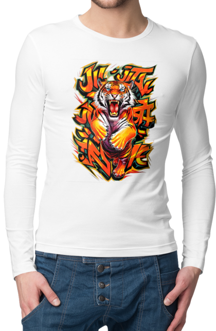 Men's longsleeve with prints Jujutsu. Animal, japan, jiu jitsu, jujutsu, martial arts, ninja, samurai, sport, tiger. 2070702