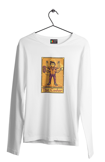 Чоловічий лонгслів з принтом "Карта таро  кодер". Ай ті, айтішник, карта таро, код, програміст, хакер. 2070702