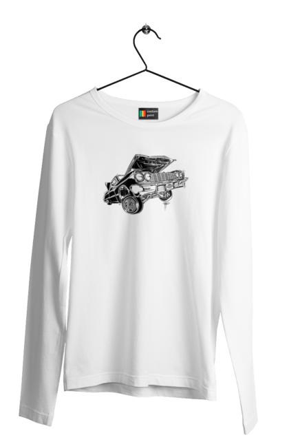 Чоловічий лонгслів з принтом "Автомобіль". Автомобіль, імпала, класика, лоурайдер, шевроле. 2070702