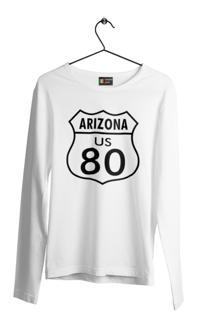 Чоловічий лонгслів з принтом "Route 80". Байк, байкер, байкер клуб, брат, брати, брутал, гарячий асфальт, гарячий кінь, гарячий стрижень, дорога 50, дорога 66, дорога 80, дороги америки, дороги україни, жага швидкості, клуб байкерів, мотоцикл, мотоцикліст, справжній чоловік, чувак, швидкість. 2070702