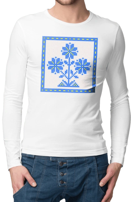 Yellow blue embroidery flowers