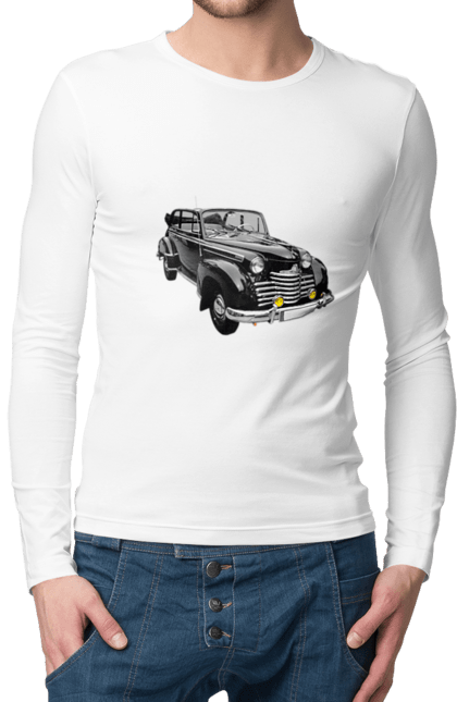Чоловічий лонгслів з принтом "Авто.5". Авто, професійне фото, ретро авто, фото, чорний колір. 2070702