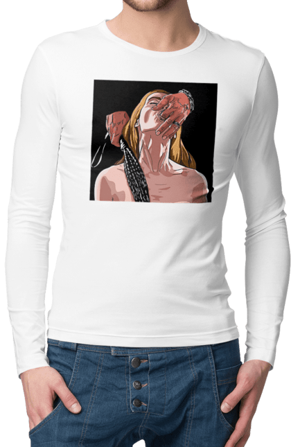 Чоловічий лонгслів з принтом "Дівчина У Полоні Чоловіка З Батогами". Батіг, пристрасть, смоктати. 2070702