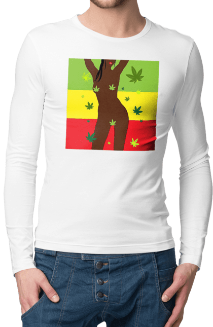 Чоловічий лонгслів з принтом "Гола Дівчина І Конопля". Гола, конопля, курити, сиськи. 2070702