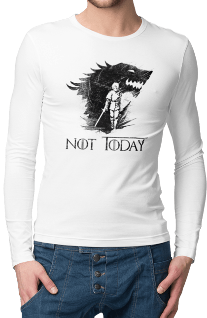 Men's longsleeve with prints Game of Thrones Arya. Arya, game, got, not today, stark, starks, thrones, tv show, wolf, wolves. 2070702