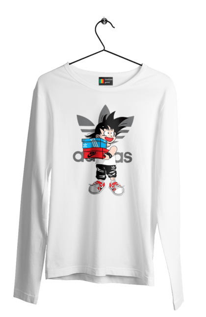 Мужской лонгслив с принтом Adidas Сон Гоку. Adidas, anime, dragon ball, son goku, адидас, аниме, гоку, жемчуг дракона, манга, сон гоку. 2070702