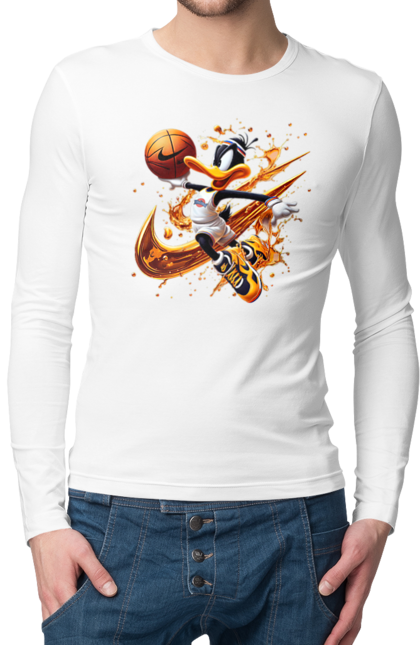 Men's longsleeve with prints Daffy Duck Nike. Cartoon, character, daffy duck, duck, looney tunes, merrie melodies, nike, warner brothers. 2070702