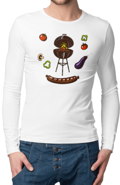 Men`s longsleeve with prints Barbecue Sausage. Barbecue, fry, grill, sausage. 2070702
