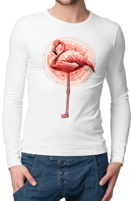 Чоловічий лонгслів з принтом "Фламінго Арт". Рожеве фламінго, тварина, фламінго. 2070702