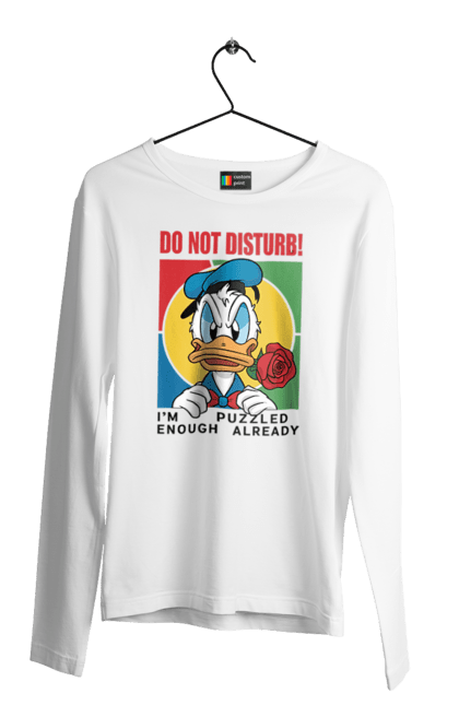 Чоловічій лонгслів з принтом "Дональд Дак Не турбувати!". Disney, do not disturb, donald duck, дісней, дональд дак, мультсеріал, мультфільм, не турбувати. 2070702