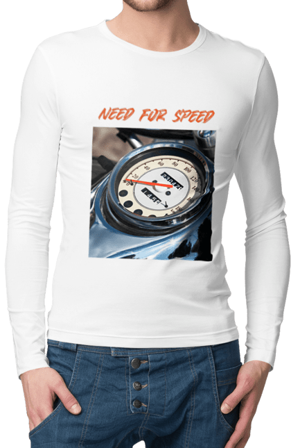 Чоловічий лонгслів з принтом "Мото 3". Байкер, дорогая, мотоцикл, ретро, скорость, спидометр, стиль жизни. 2070702