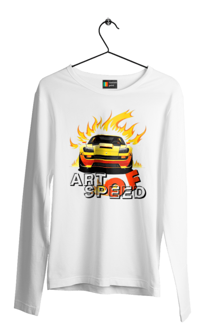 Чоловічий лонгслів з принтом "Машина у вогні". Автомобіль, вогонь, спортивна машина, спортивний автомобіль, швидкість. 2070702