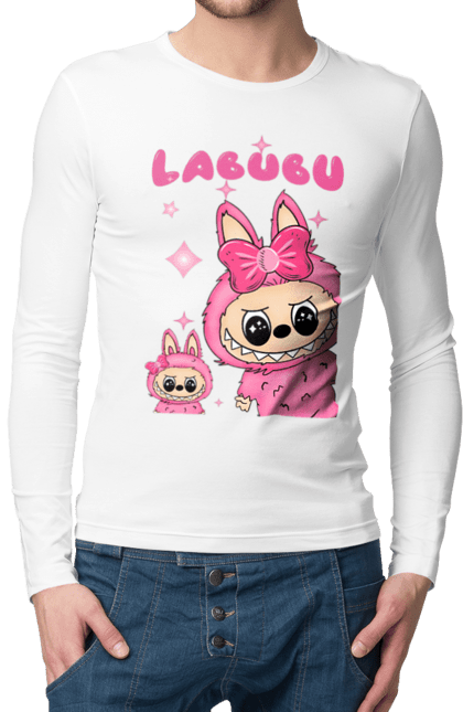 Чоловічий лонгслів з принтом "Лабубу". Іграшка лабубу, лабубу, лабубу кока кола, мерч лабубу, мила, рожева лабубу, смішна лабубу. 2070702
