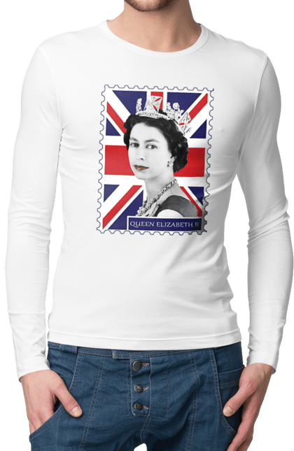 Men's longsleeve with prints Queen Elizabeth II. Britain, british, england, platinum jubilee, queen, queen elizabeth, queen elizabeth ii, rip queen elizabeth. 2070702