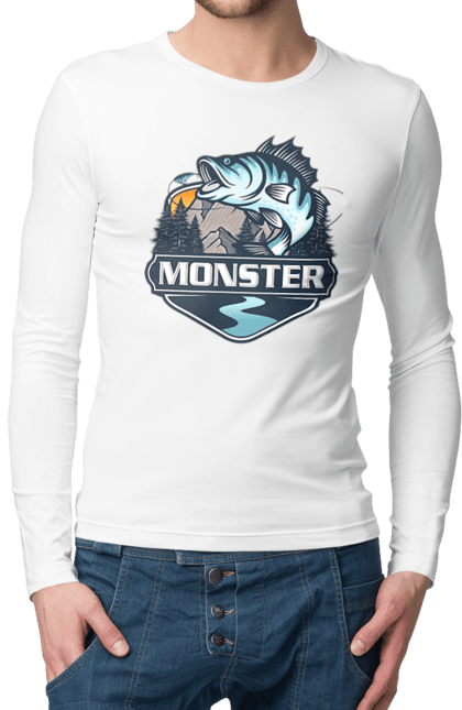 Men`s longsleeve with prints Fishing. Fisherman, fishing, hobby, monster. 2070702