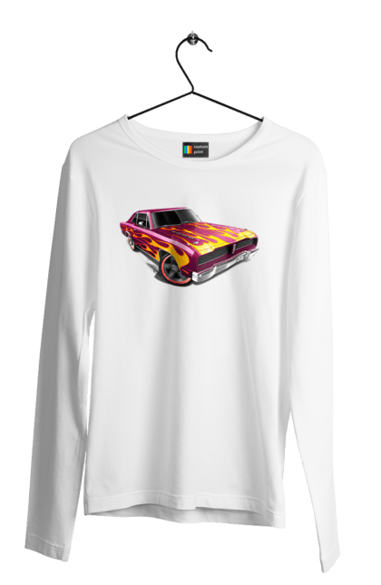 Чоловічий лонгслів з принтом "Машина вогонь". Їзда, машина, швидкість. 2070702