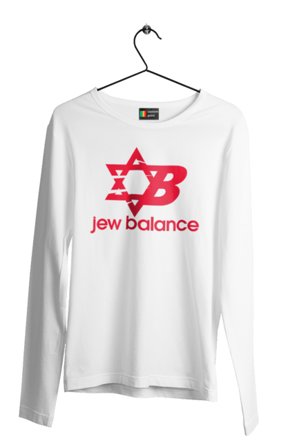 Чоловічий лонгслів з принтом "Jew Balance Red". New balance, гумор, еврейські, жарти, жартівливі, літні, прикольні, червоний. 2070702