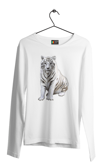 Чоловічій лонгслів з принтом "Тигр". Білий, тварини, тигр. CustomPrint.market