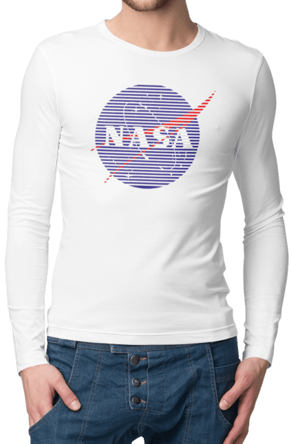 Men's longsleeve with prints NASA. Aeronautics, astronautics, aviation, nasa, research, rocket, science, space, technologies, usa. 2070702