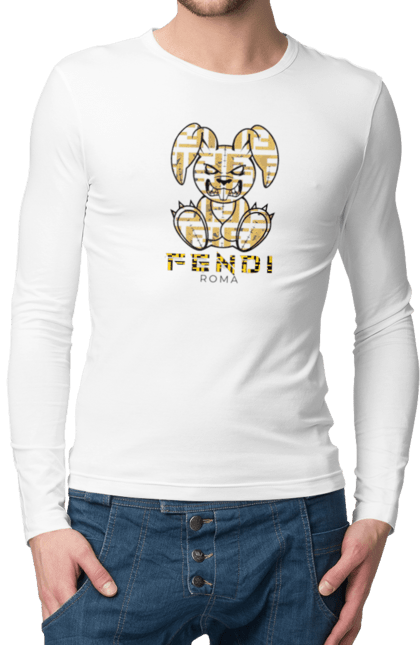 Чоловічій лонгслів з принтом "Fendi". Fendi, бренд, будинок моди, заєць, італія, люкс, мода, одяг, сумка, фенді. 2070702