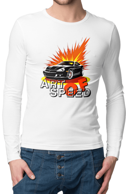 Чоловічий лонгслів з принтом "Швидкість". Авто, автомобіль, гонка, швидкість. 2070702