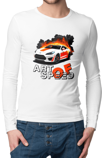 Чоловічий лонгслів з принтом "Швидкість". Авто, автомобіль, автомобільний, гонка, швидкість. 2070702