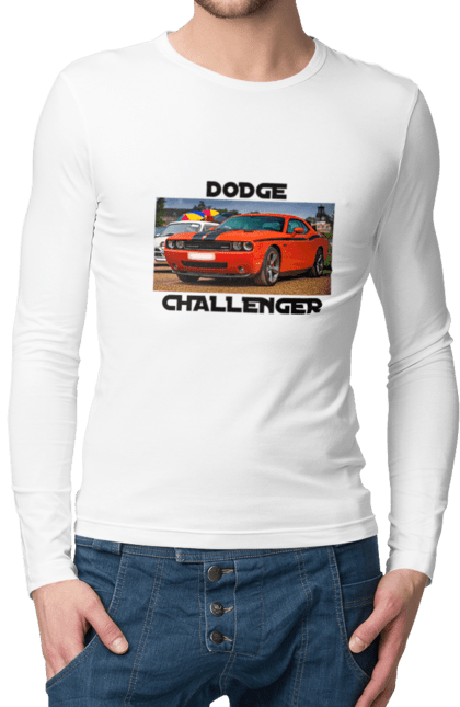 Чоловічий лонгслів з принтом "Додж челенджер". Авто, автомобіль, американська легенда, додж челенджер, класичне авто, культовий автомобіль, масл кар, потужний автомобіль. 2070702