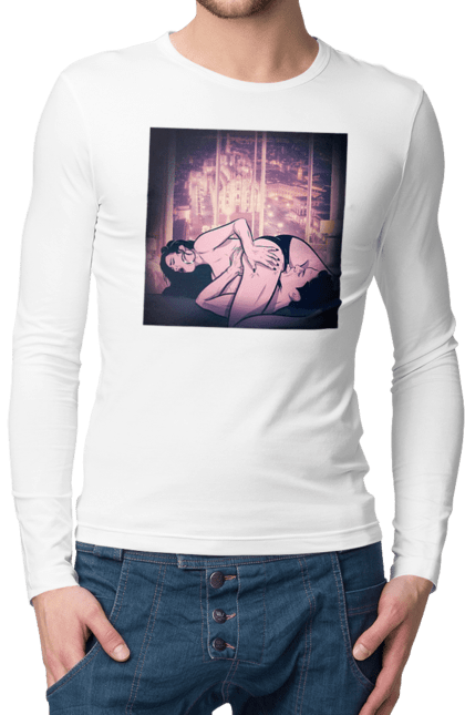 Чоловічий лонгслів з принтом "Дорослі Ігри На Тлі Міста". Гола, кохання, лизати, трусики. 2070702