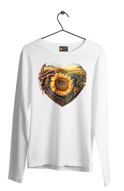 Чоловічий лонгслів з принтом "Символи України". Небо, поле, пшениця, символи україни, соняшник, україна. 2070702