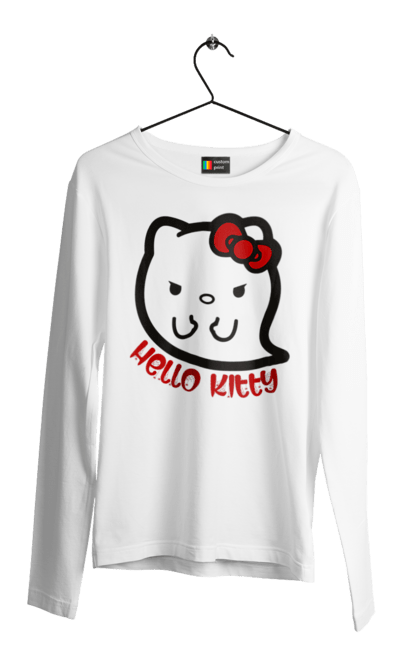 Чоловічій лонгслів з принтом "Хелло Кітті Хелловін". Ghost, halloween, hello kitty, бренд, кіт, кошеня, персонаж, привид, хелло кітті, хелловін. 2070702