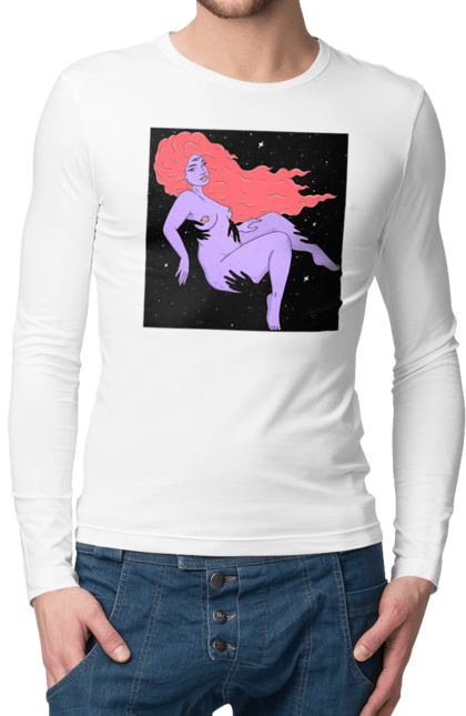 Чоловічий лонгслів з принтом "Фіолетова Дівчина В Чорній Дирі". Дівчина, лапають. 2070702