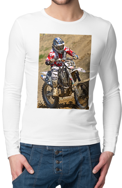 Чоловічий лонгслів з принтом "МОТОГОНЩИК". Мото, мотогонщик, мотоцикл, спорт, спортсмен. 2070702