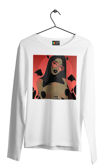 Чоловічий лонгслів з принтом "Диявол З Цицьками". Гола, диявол, сиськи. 2070702