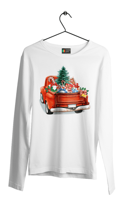 Чоловічий лонгслів з принтом "Авто з подарунками". Автомобіль, новий рік, подарунки, різдво, санта, ялинка. 2070702