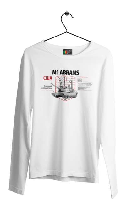 Чоловічий лонгслів з принтом "M1 Abrams". Abrams, m1 abrams, залужний, зброя, танк. 2070702