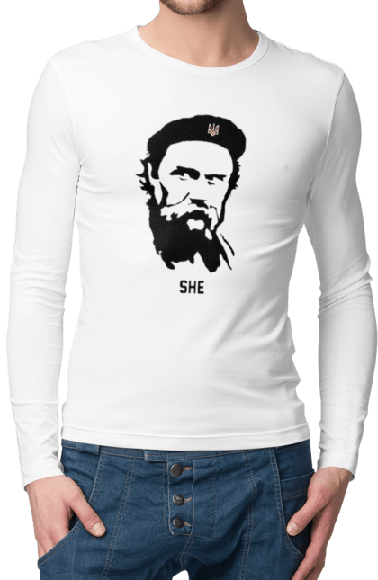 Чоловічий лонгслів з принтом "Шевченко". Берет, кобзарь, тарас, украина, шевченко. 2070702